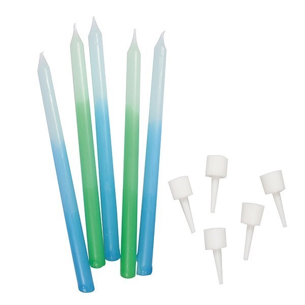 Blue/Green Ombre Candles - Pack Of 12 - 100mm