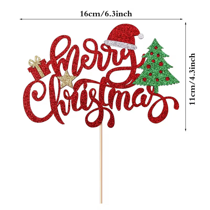 Cake Topper - Merry Christmas - Red & Green