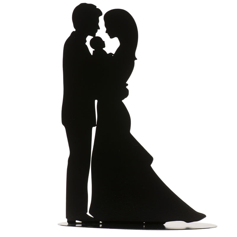 Black Metal Wedding Couple With Baby 18cm