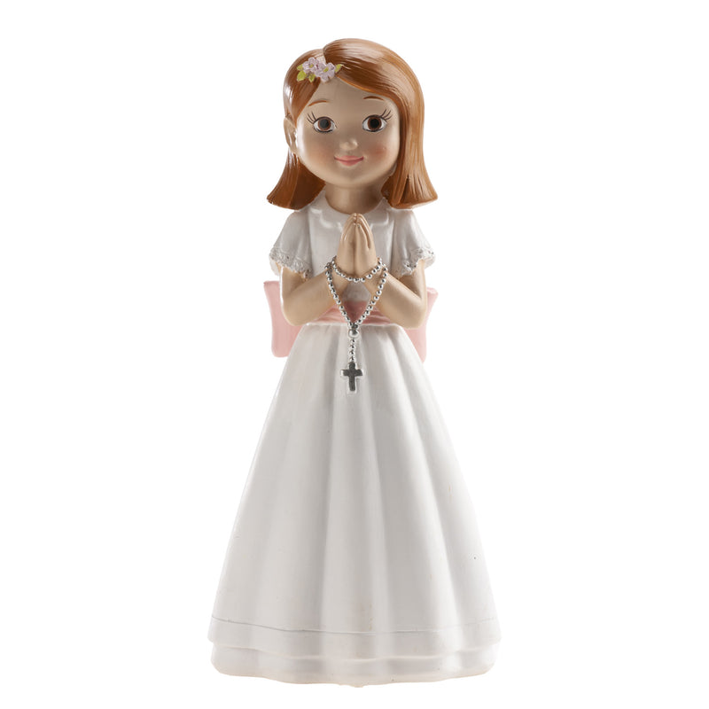 Dekora Resin Communion Girl - Rosary Pink Ribbon  6"