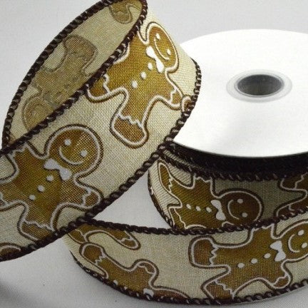Wired Natural Woven edge ribbon Gingerbread 38mm 10 Mtrs