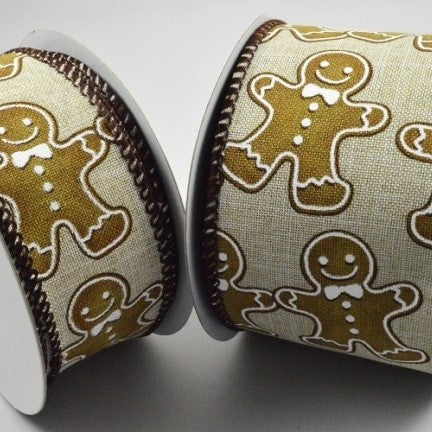 Wired Natural Woven edge ribbon Gingerbread 38mm 10 Mtrs