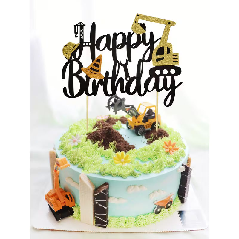 Happy Birthday Construction Topper 6.5" x 5.5"