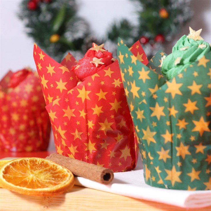 PME Xmas Tulip Baking Cases-Stars -  24pk