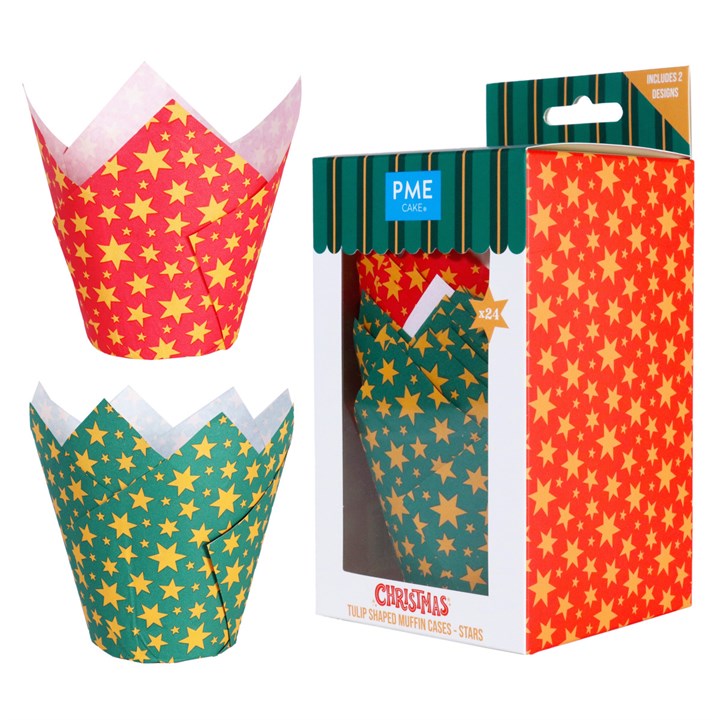PME Xmas Tulip Baking Cases-Stars -  24pk