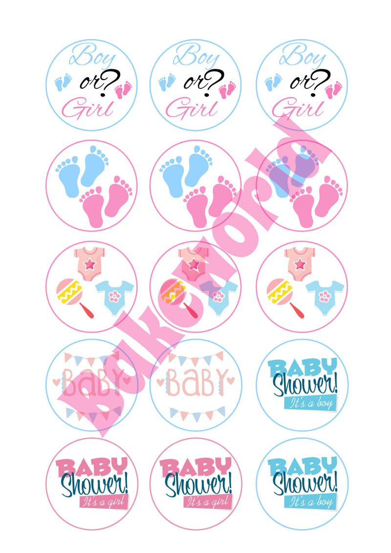 Boy or Girl ? Shower Edible Cupcake Toppers 15 x 2"