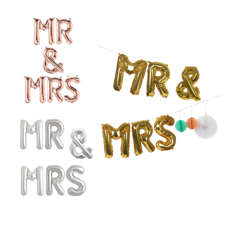 Mr & Mrs Balloon Banner Gold, Rose Gold or Silver
