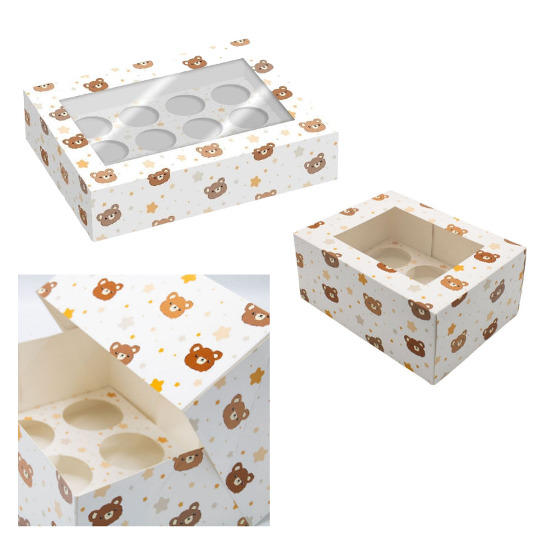 Bear & Star Cupcake Box - 6 or 12 Insert 4" High