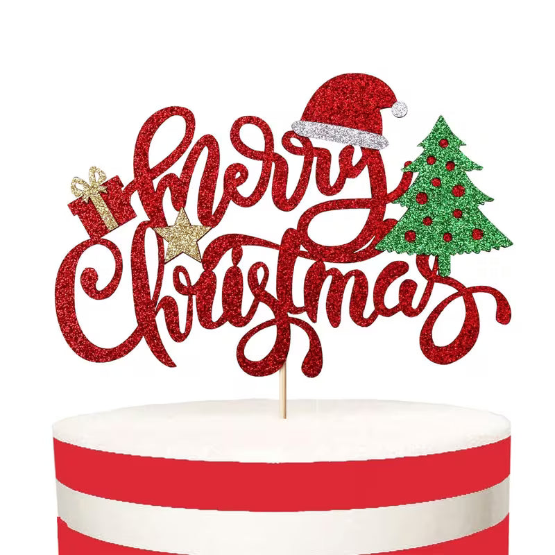 Cake Topper - Merry Christmas - Red & Green