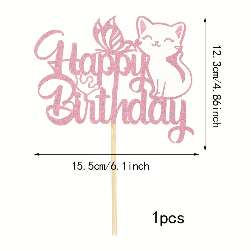 Happy Birthday Cat Topper 6" x 4.8"