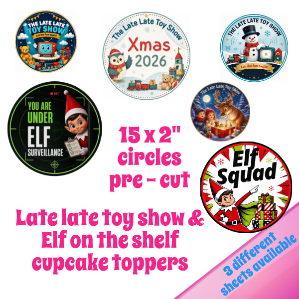 Late Late Toy Show & Elf on Shelf 15" x 2" Cupcake Toppers