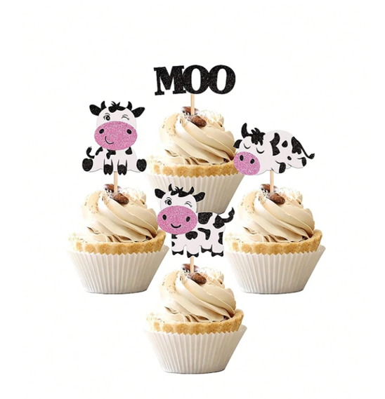 Moo Cow Cupcake Toppers 6pc