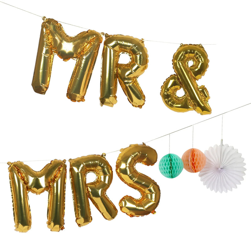 Mr & Mrs Balloon Banner Gold, Rose Gold or Silver