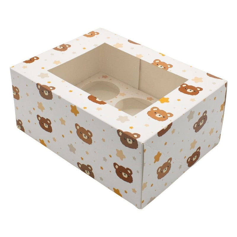 Bear & Star Cupcake Box - 6 or 12 Insert 4" High