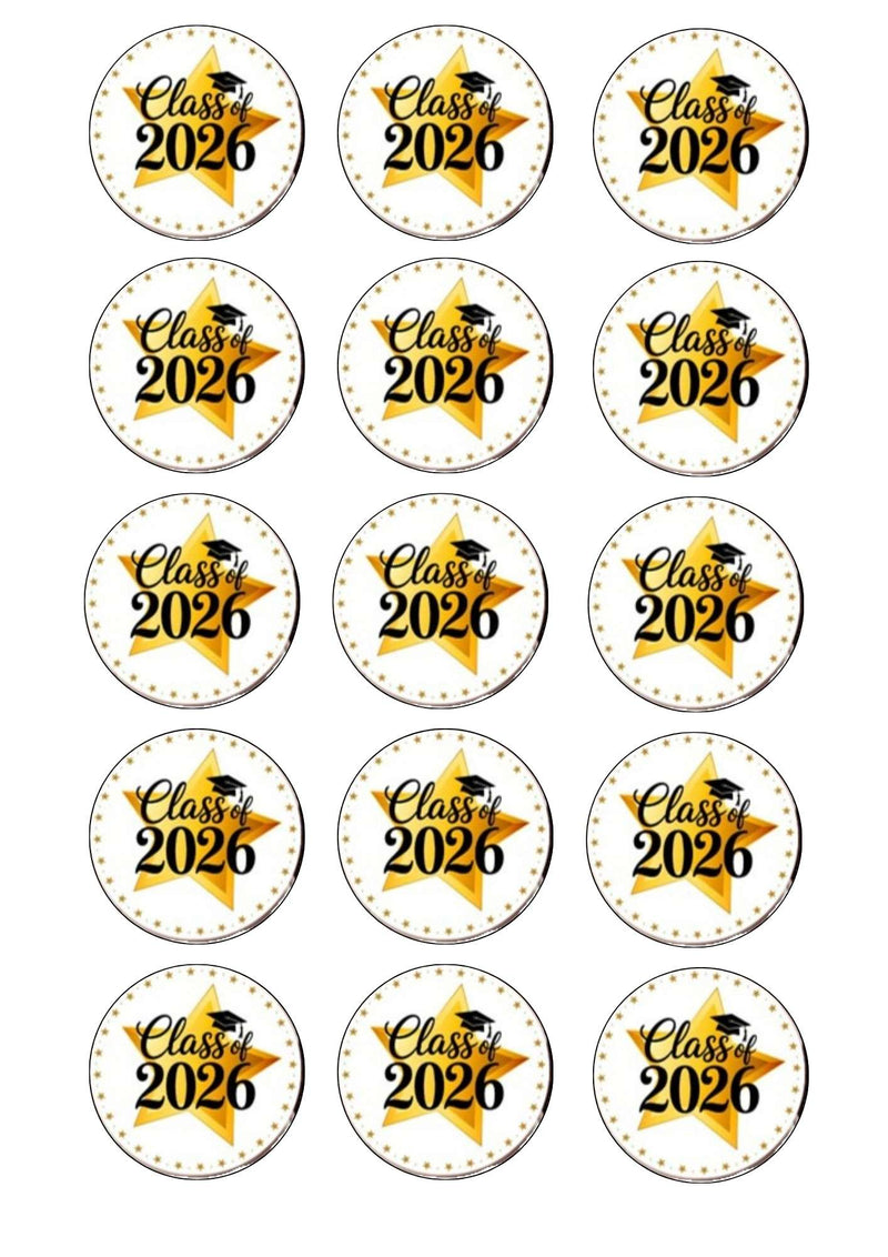 Graduation 26' Edible Cupcake Toppers 15 x 2"
