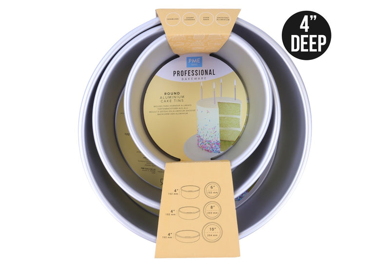 PME : 4" Deep Round Cake Tins - Set of 3  6"-8"-10"