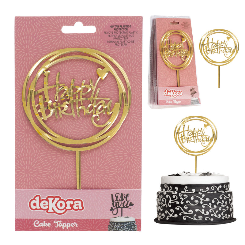 Gold Happy Birthday Circle 150mm x 100mm