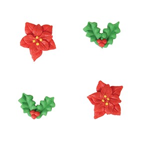 Holly & Poinsettia Sugar Pipings 20pk