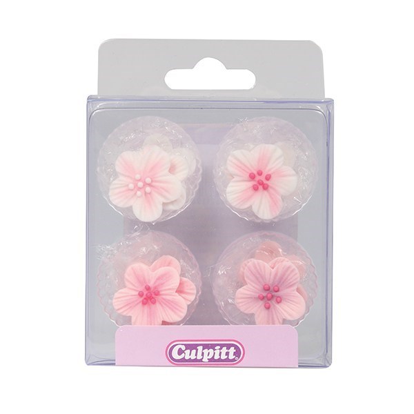 Pink Flower Sugar Pipings - Pk 12