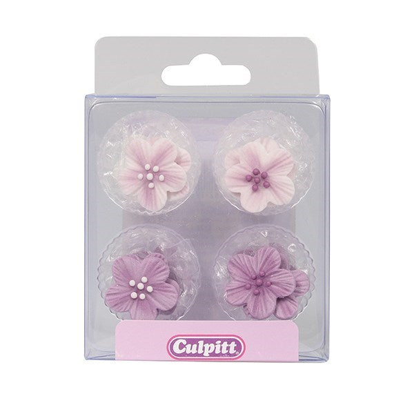 Lilac Flower Sugar Pipings - Pk 12