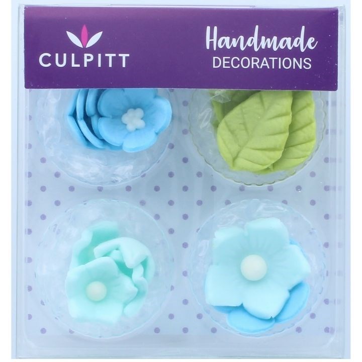 Blue Flower And Leaves - 16 Pieces