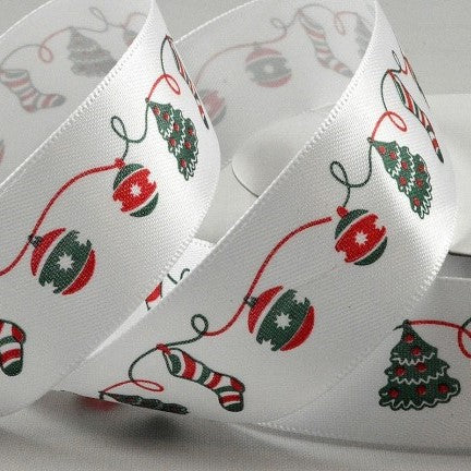 25mm White Satin Christmas Bauble 10 Mtr