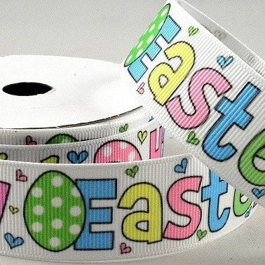 25mm Happy Easter Ribbon Pastel x 10 Mtr