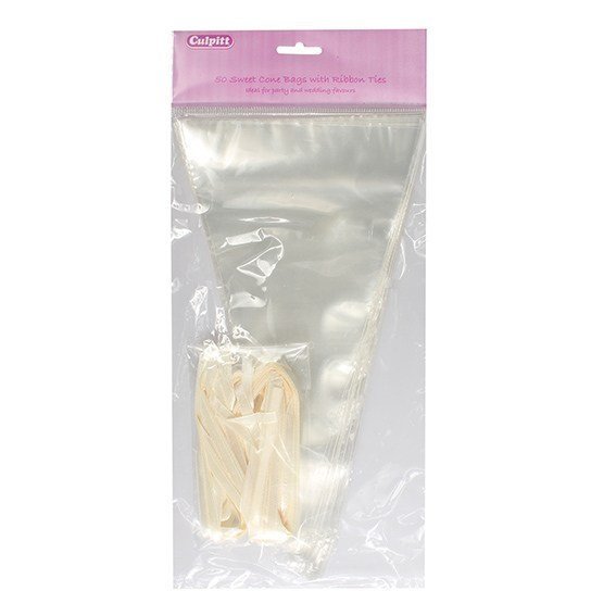 Clear Sweet Cone Bags With Ties 150 x 280mm 50piece - Bakeworld.ie