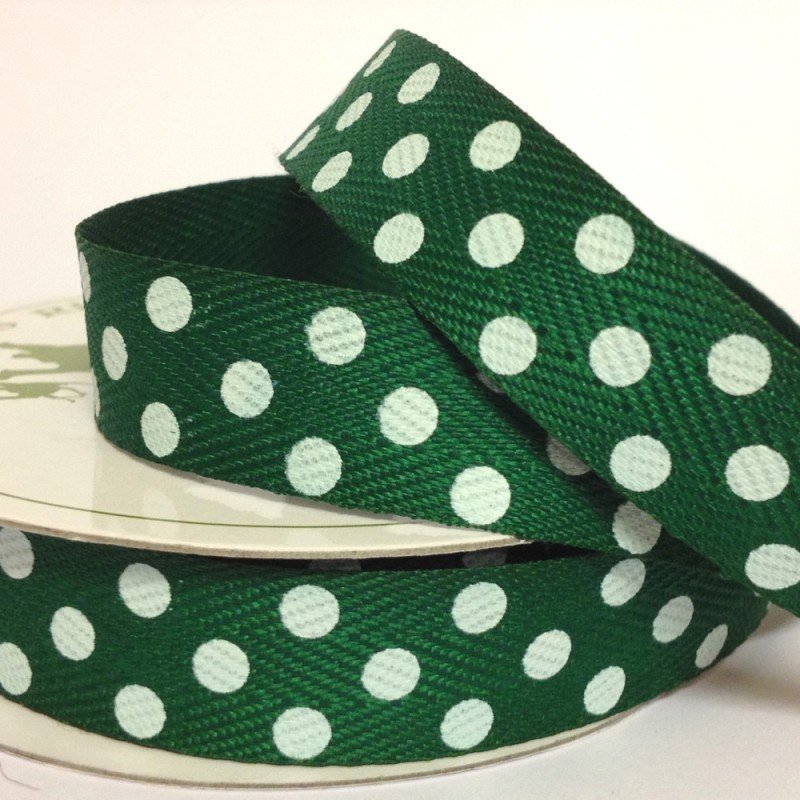 15mm Green Twill with Large White Dot 4 Metre - Bakeworld.ie