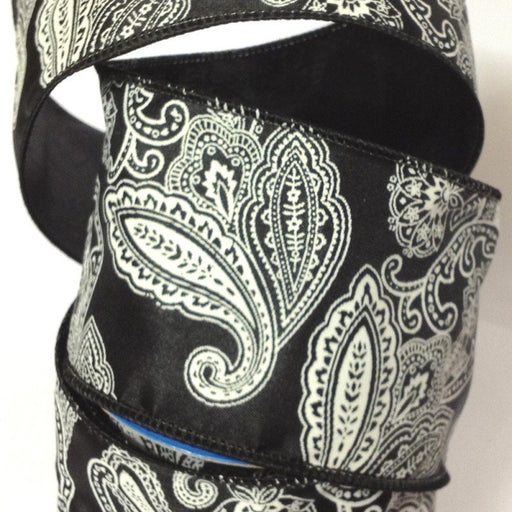 63mm Black & White Paisley Wired Edge 2.7 Metre - Bakeworld.ie