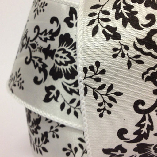 63mm White & Black Damask Wired Edge 2.7 Metre - Bakeworld.ie