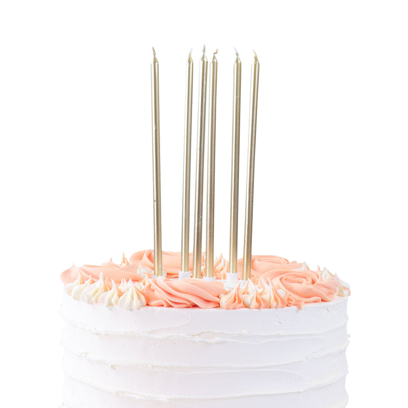 Extra Tall Metallic 18cm -7"  x 16 Gold Candles With Holders