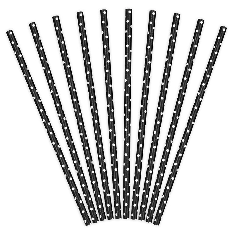 PartyDeco Paper Straws Black Dot pk/10