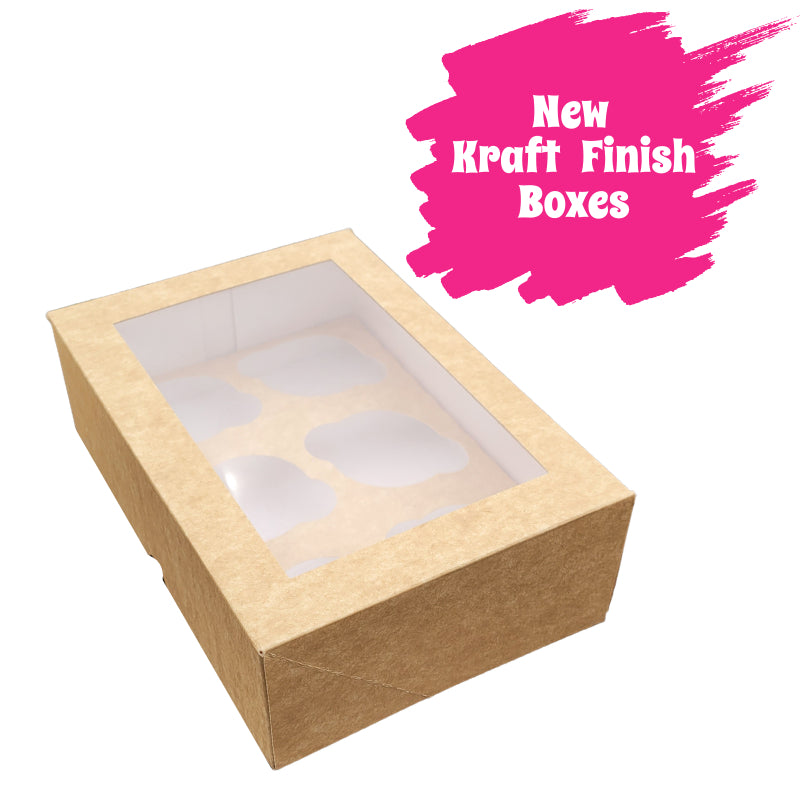 Kraft Print 6 Cupcake Box Inserts Included