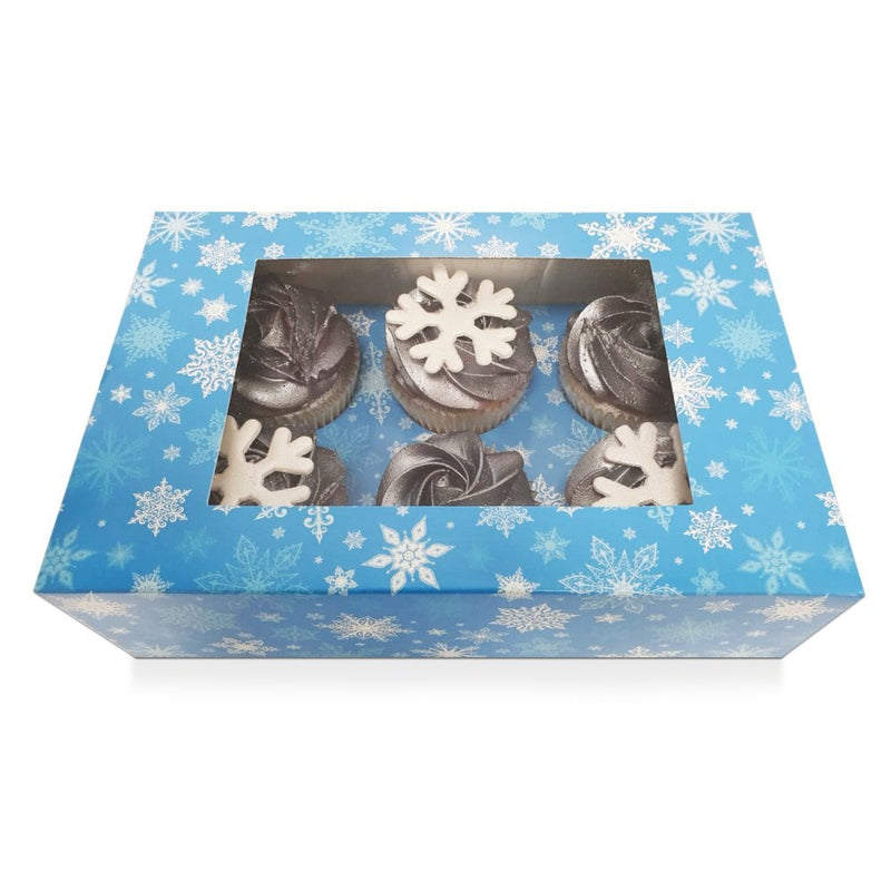 Blue Snowflake 6 Satin Cupcake Box