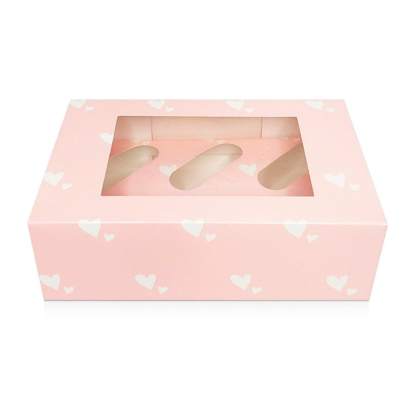 6 Cupcake Box - Pink White Heart