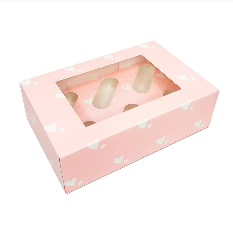 6 Cupcake Box - Pink White Heart
