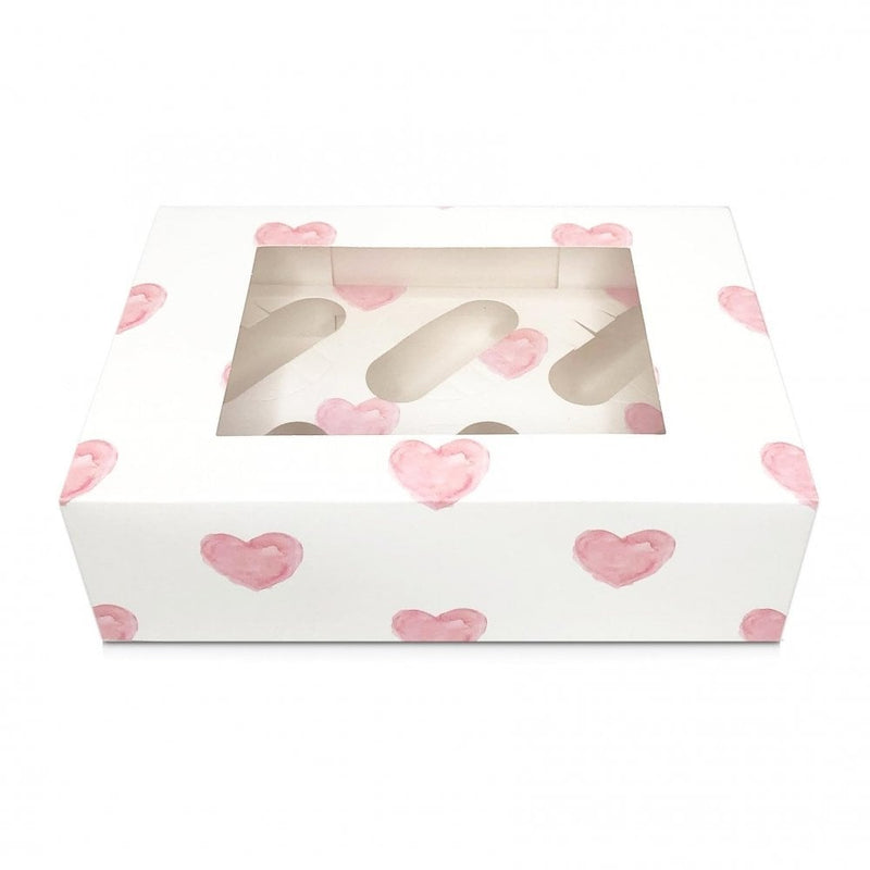 6 Cupcake Box - White Pink Heart