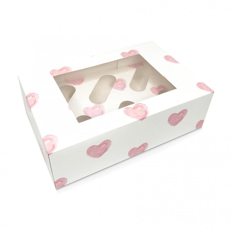 6 Cupcake Box - White Pink Heart