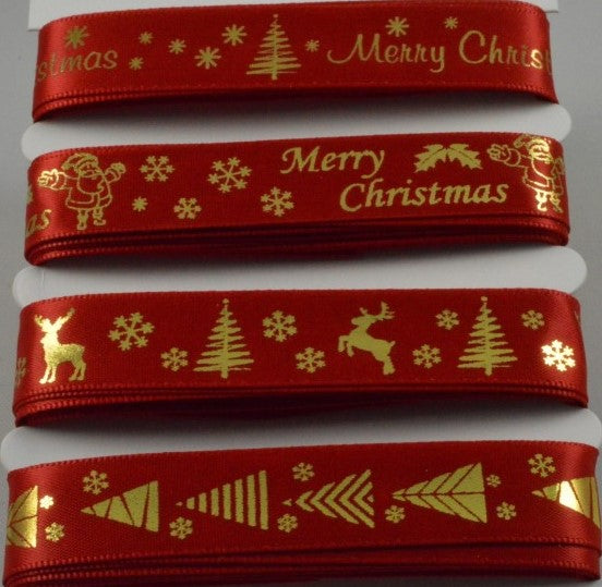 15mm Assortment Red Merry Christmas Ribbon 4 x 2 Mtr