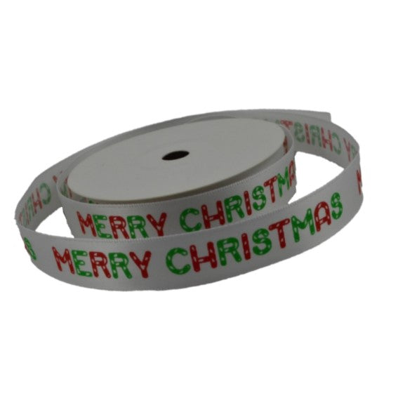 15mm White Merry Christmas 10Mtr