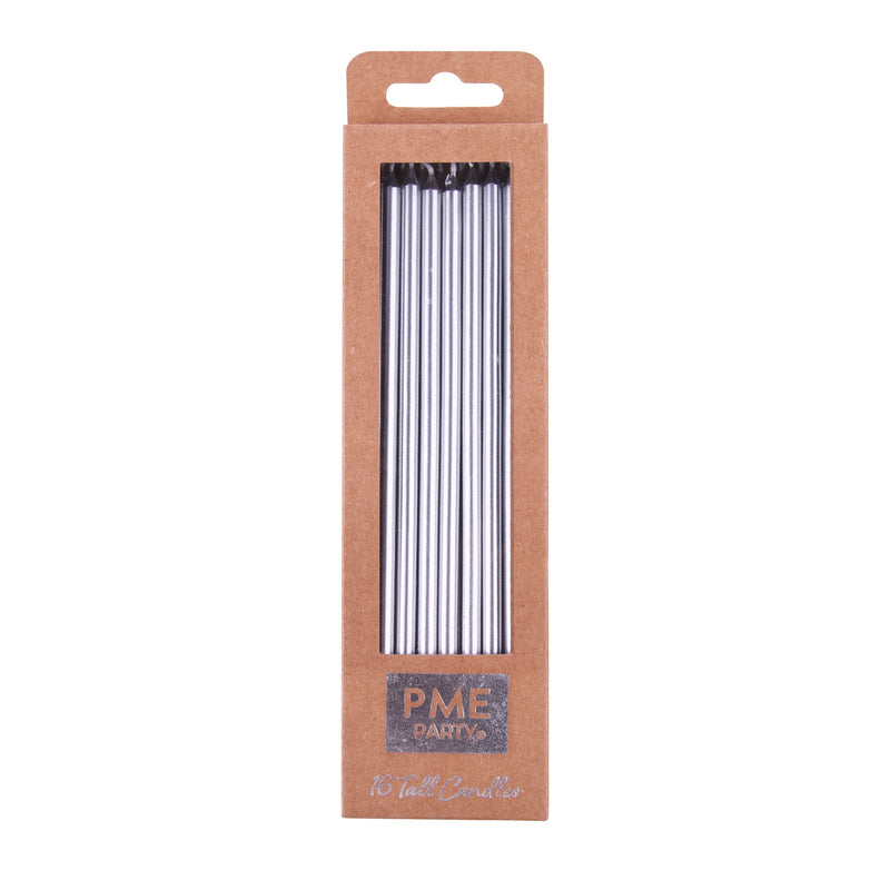 Candles - Silver Extra Tall with Holders Pk/16 (18cm / 7")